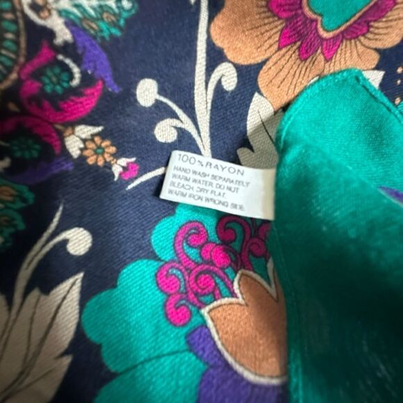 Vintage Symphony Scarf, Kaleidoscope floral design Italian Rayon Square Scarf - Picture 7 of 9
